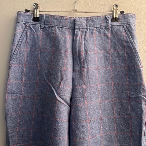Women’s Blue Checkered Linen/Cotton Slacks - Picture 2 of 6